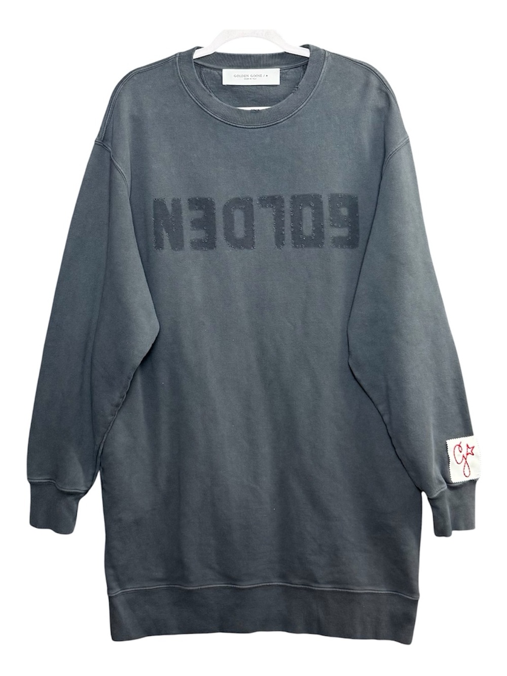 GOLDEN GOOSE Upsidedown Logo Gray Made in Italy Cotton Sweatshirt Dress Sz M